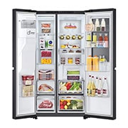 LG 628L InstaView Door in Door™ Side by Side (Essence Black), Energiklasse D, Vann/isdispenser med vanntilkobling, Smart Diagnosis™ med Wi-Fi, double door open with foodview, GSXE90EVAD, thumbnail 4