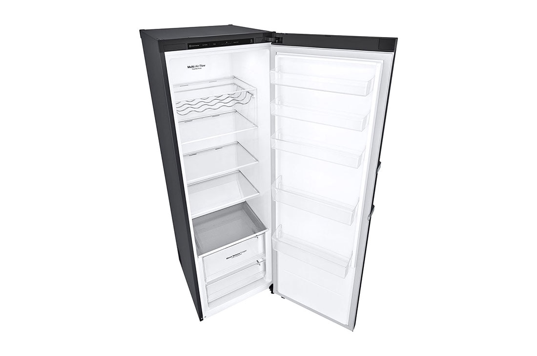 LG 386L Frittstående kjøleskap (Matte Black) - Energiklasse D, Door Cooling™, LINEARCooling™, Moist Balance Crisper™, Top-bottom perspective with front open, GLT51MCGSF, thumbnail 12