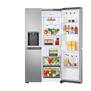 LG 638L Side by Side (Prime Silver), Energiklasse E, Vann/isdispenser med vanntilkobling, Smart Diagnosis™, Right open with food, GSLC40PYPE, thumbnail 10