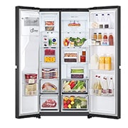 LG 638L Side by Side (Matte Black), Energiklasse E, Vann/isdispenser med vanntilkobling, Smart Diagnosis™, Front Open view with Food, GSLC40EPPE, thumbnail 2