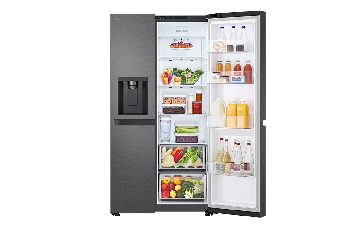 LG 641L Door in Door™ Side by Side (Matte Black), Energiklasse E, Vann/isdispenser uten vanntilkobling, Smart Diagnosis™ ,  single door open with food, GSLC41EPPE, thumbnail 9