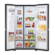 LG 641L Door in Door™ Side by Side (Matte Black), Energiklasse E, Vann/isdispenser uten vanntilkobling, Smart Diagnosis™ ,  double door open with food, GSLC41EPPE, thumbnail 2