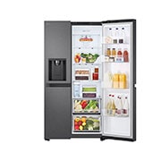 LG 641L Door in Door™ Side by Side (Matte Black), Energiklasse E, Vann/isdispenser uten vanntilkobling, Smart Diagnosis™ ,  single door open with food, GSLC41EPPE, thumbnail 9