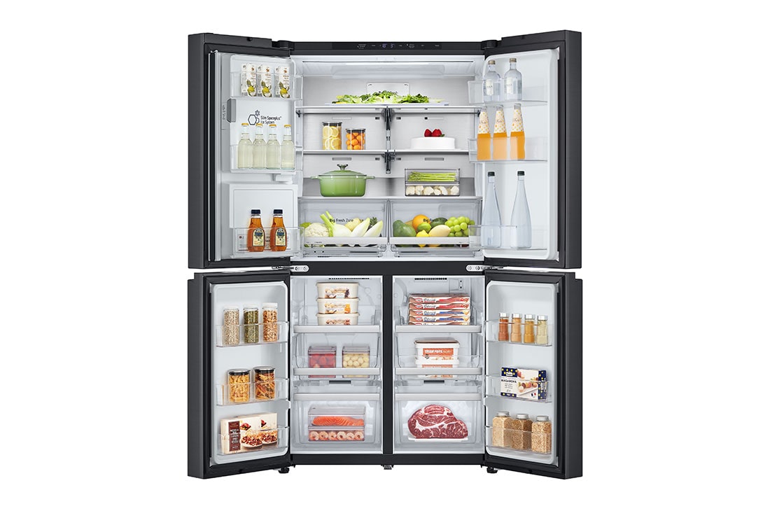 LG 641L French Door Side-by-Side  (Essence Black) - Energiklasse E, Vann/isdispenser med vanntilkobling, Smart Diagnosis™ med Wi-Fi, front open with food stored, GML960EVBE, thumbnail 2