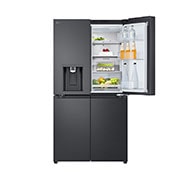 LG 641L French Door Side-by-Side  (Essence Black) - Energiklasse E, Vann/isdispenser med vanntilkobling, Smart Diagnosis™ med Wi-Fi, top left door open with food stored, GML960EVBE, thumbnail 6