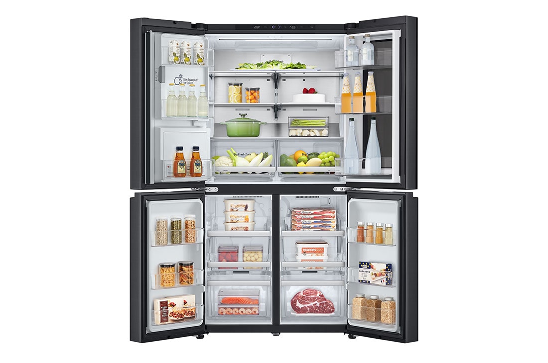 LG 638L InstaView French Door (Essence Black) - Energiklasse E, Vann/isdispenser med vanntilkobling, Smart Diagnosis™ med Wi-Fi, Front all door open with food, GMG960EVJE, thumbnail 3