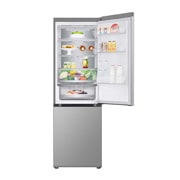 LG 1.86M 344L Kombiskap(Prime Silver) - Energiklasse D, Nature Fresh, Door Cooling+™ og Smart Diagnosis™ med Wi-Fi, top door open with food, GBV5150DPY, thumbnail 4