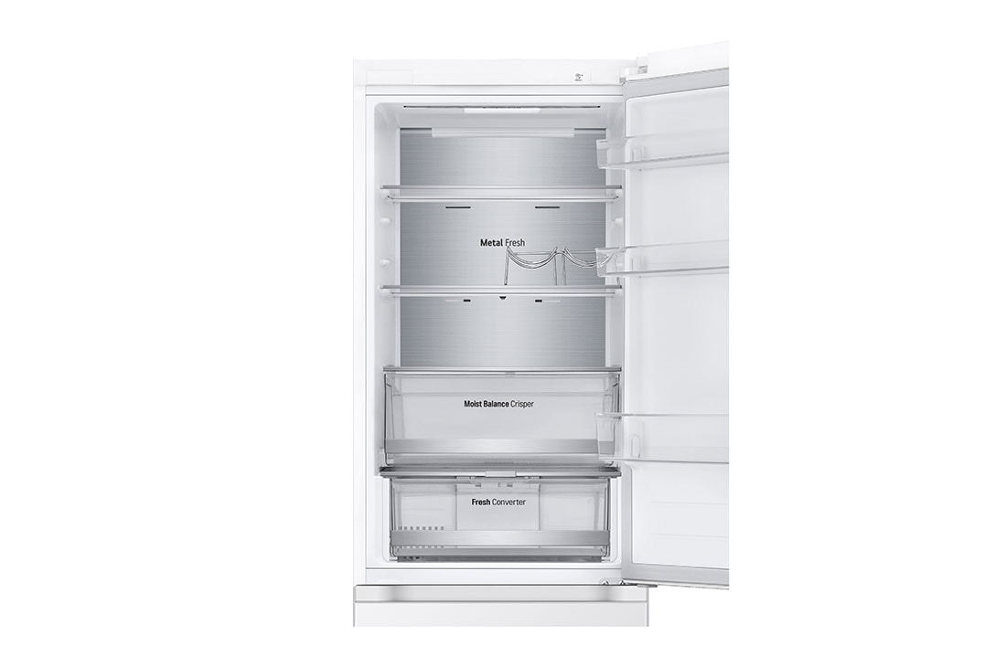 LG 2.03M 387L Kombiskap(Hvit) - Energiklasse D, Door Cooling+™ og Smart Diagnosis™ med Wi-Fi, Top door open without food, GBV5250DSW, thumbnail 9