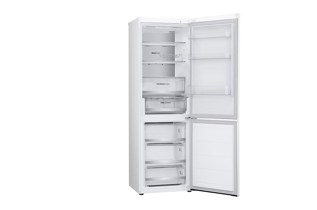 LG 2.03M 387L Kombiskap(Hvit) - Energiklasse D, Door Cooling+™ og Smart Diagnosis™ med Wi-Fi, Left side all door open without food, GBV5250DSW, thumbnail 11