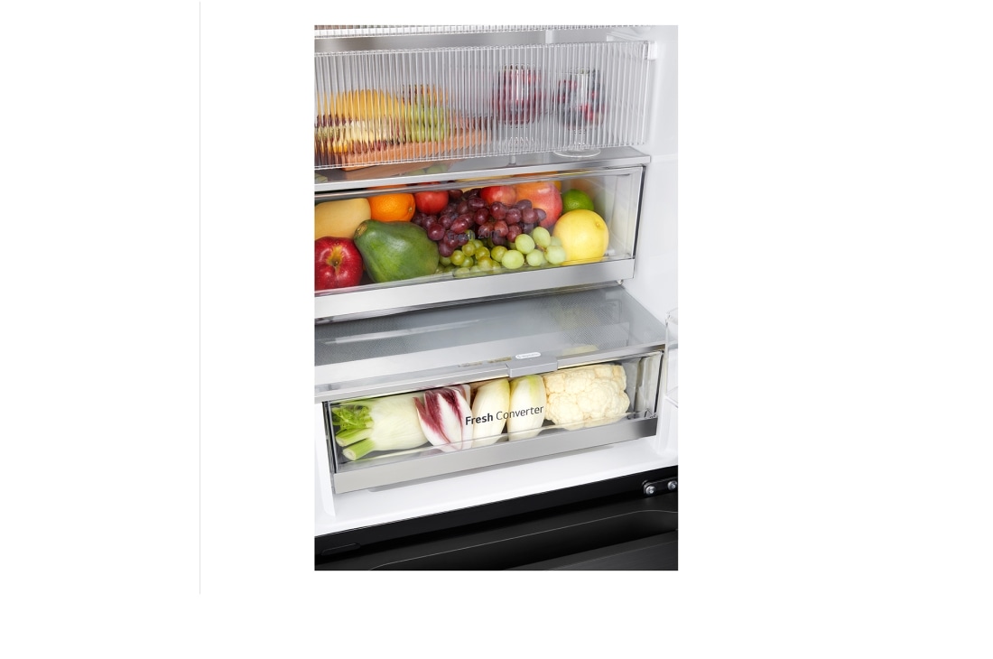 LG 186M 349L Kombiskap(Essence Black) - Energiklasse C, InstaView™, Nature Fresh, Door Cooling+™ Smart Diagnosis™ med Wi-Fi, Detail3_Cover_Food, GBG5160CEV, thumbnail 7