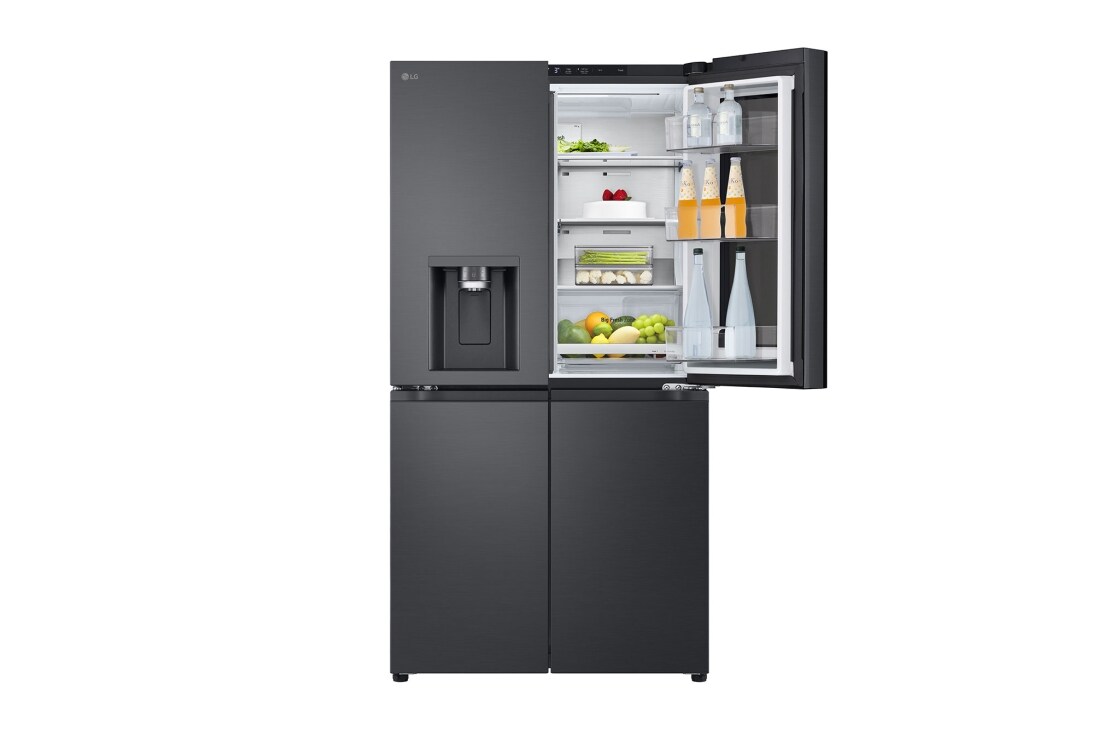 LG 638L InstaView Craft Ice French Door Side-by-Side (Essence Black Steel) - Energiklasse E, Vann/isdispenser med vanntilkobling, Smart Diagnosis™ med Wi-Fi, front top left open door food, GMG960EVEE, thumbnail 6