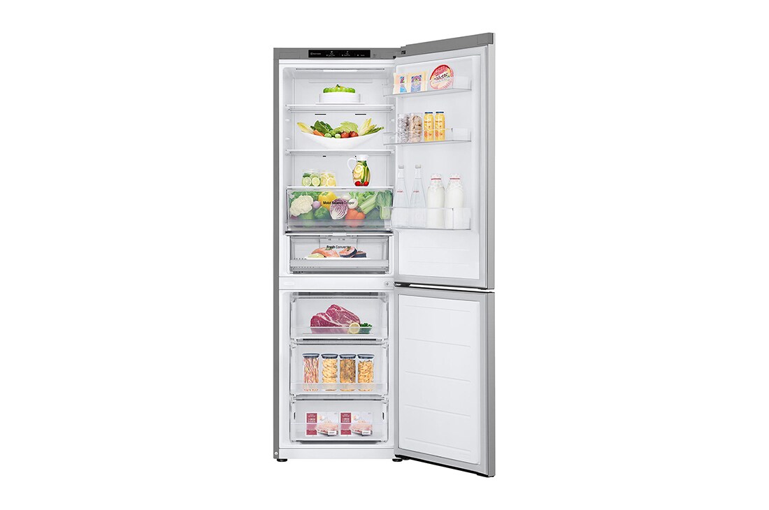 LG 1.86M 344L Kombiskap(Prime Silver) - Energiklasse A, Nature Fresh, Door Cooling+™ og Smart Diagnosis™, toppdøren forfra åpen, GBV3100APY, thumbnail 2