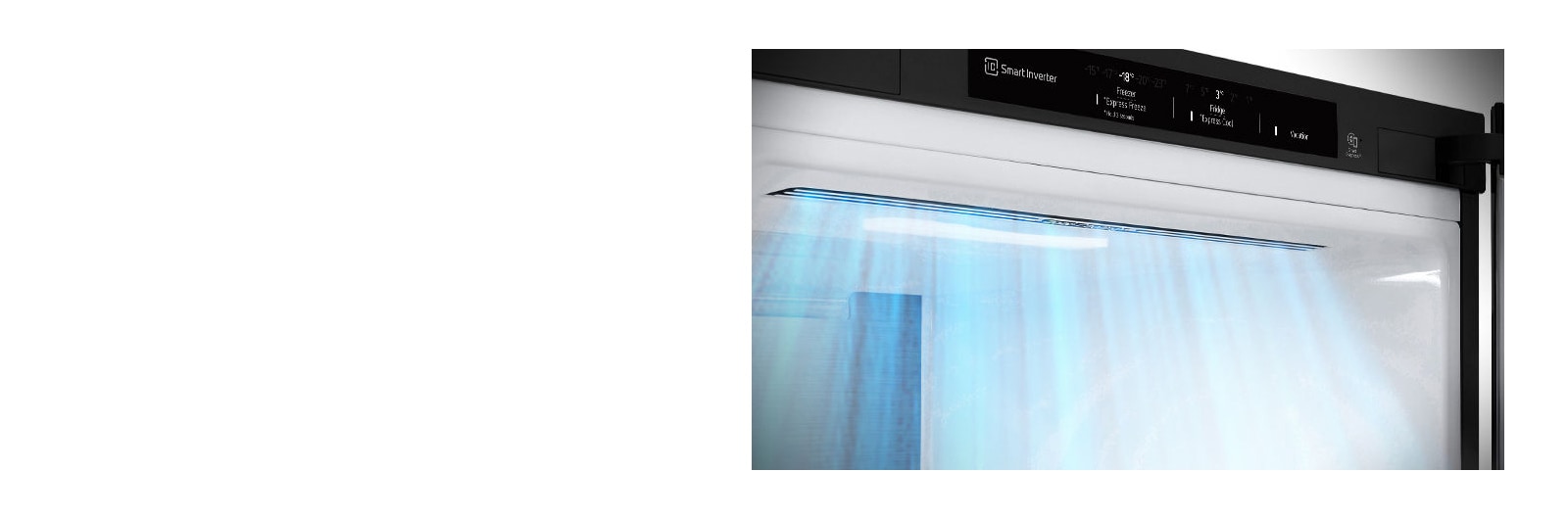 Nærbilde av luftdyser foran i kjøleskapet, som gir effektiv og jevn kjøling.