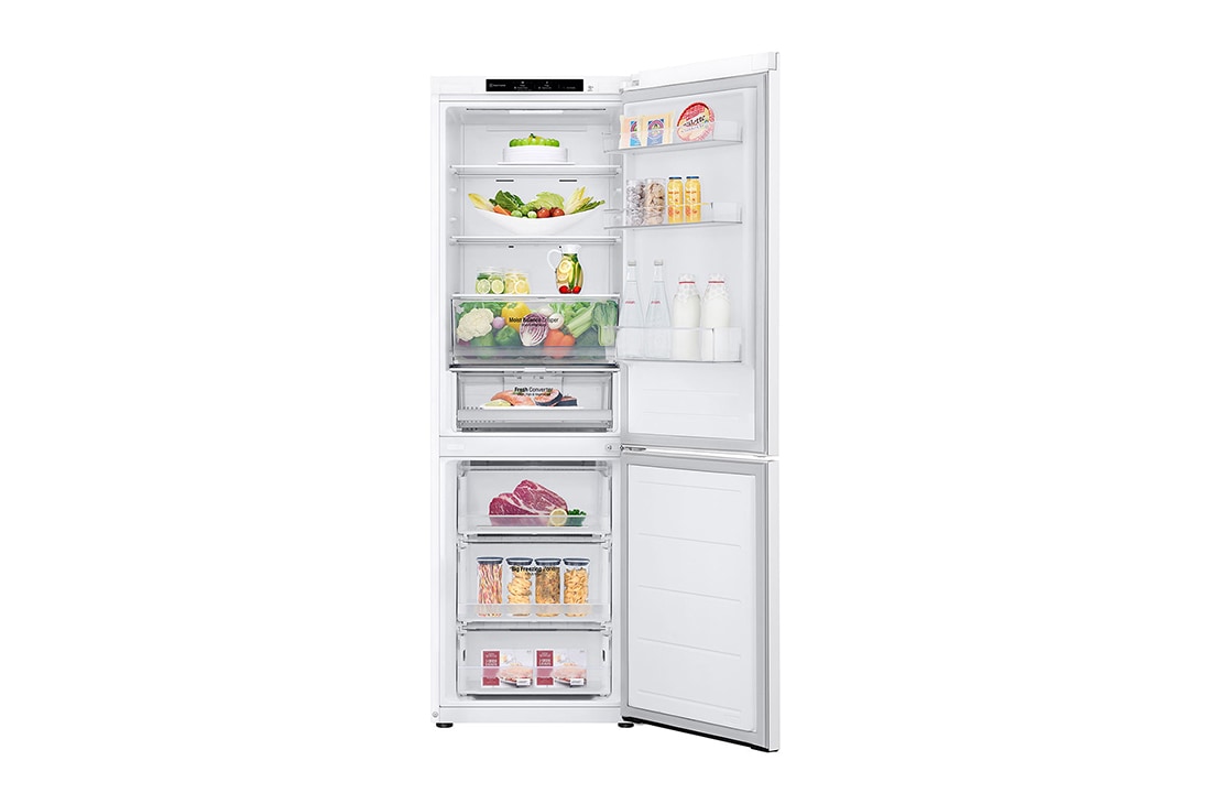 LG 1.86M 344L Kombiskap(Hvit) - Energiklasse A, Nature Fresh, Door Cooling+™ og Smart Diagnosis™, toppdøren forfra åpen, GBV3100ASW, thumbnail 2
