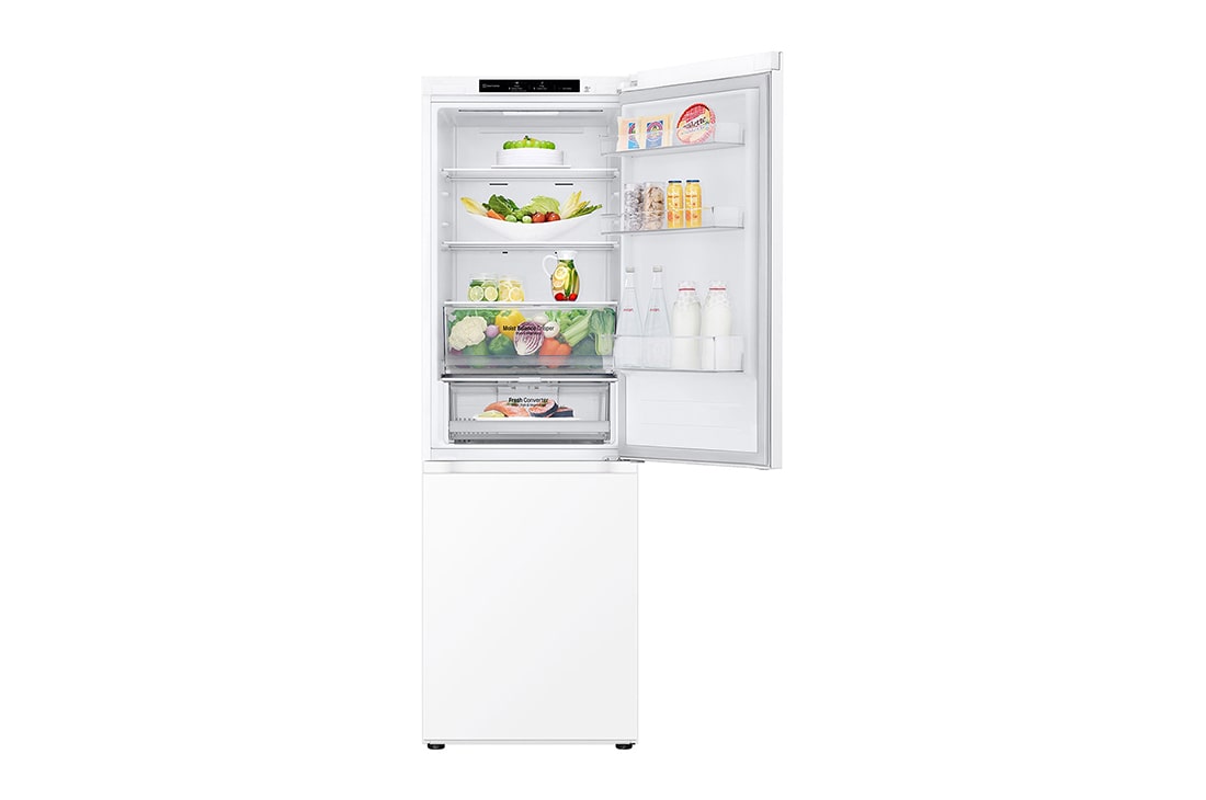 LG 1.86M 344L Kombiskap(Hvit) - Energiklasse A, Nature Fresh, Door Cooling+™ og Smart Diagnosis™, sett forfra med alle dørene åpne uten mat, GBV3100ASW, thumbnail 4