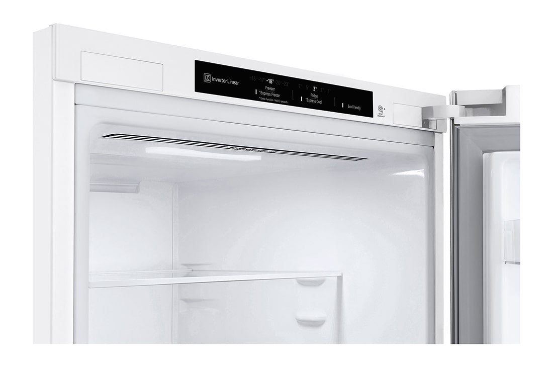 LG 1.86M 344L Kombiskap(Hvit) - Energiklasse A, Nature Fresh, Door Cooling+™ og Smart Diagnosis™, toppdør sett nedenfra uten mat, GBV3100ASW, thumbnail 6