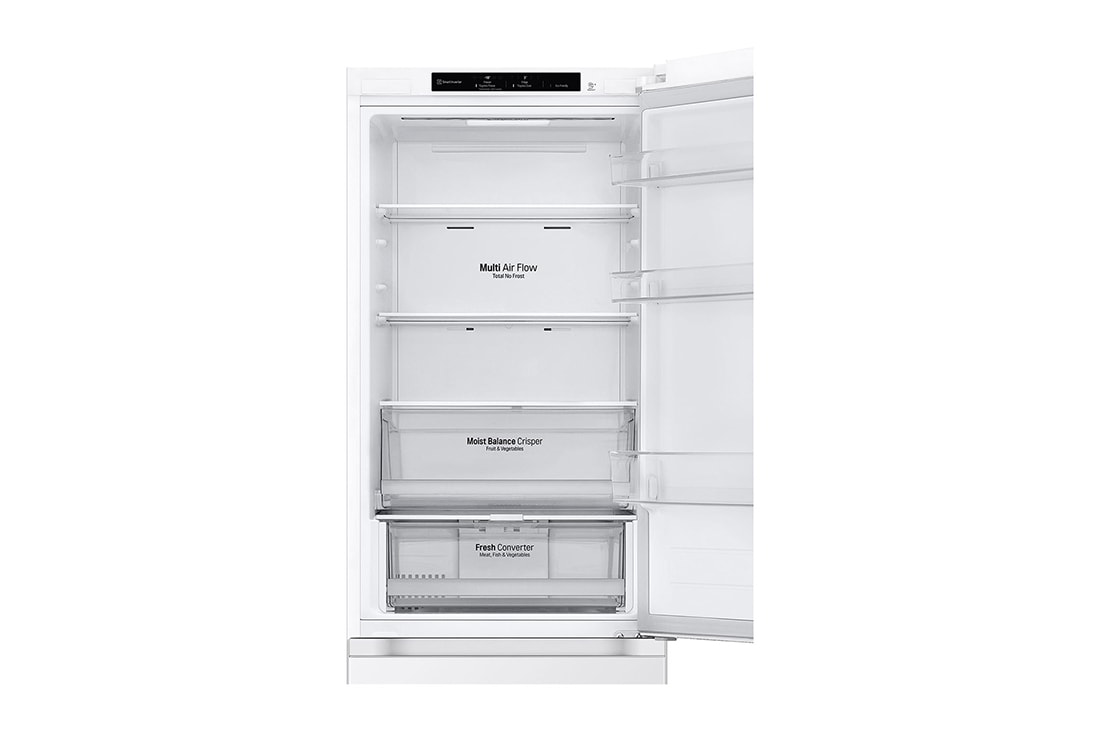 LG 1.86M 344L Kombiskap(Hvit) - Energiklasse A, Nature Fresh, Door Cooling+™ og Smart Diagnosis™, venstre side åpen utsikt uten mat, GBV3100ASW, thumbnail 11