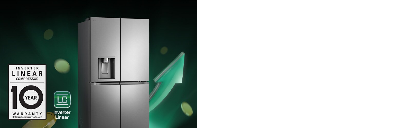 Kjøleskap foran stigende piler og myntstabel