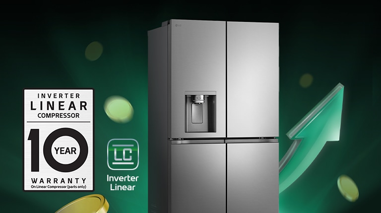 Kjøleskap foran stigende piler og myntstabel