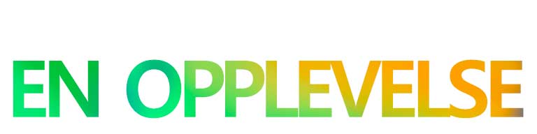 Ordene «EN OPPLEVELSE» i et grønt og gult gradientmønster.