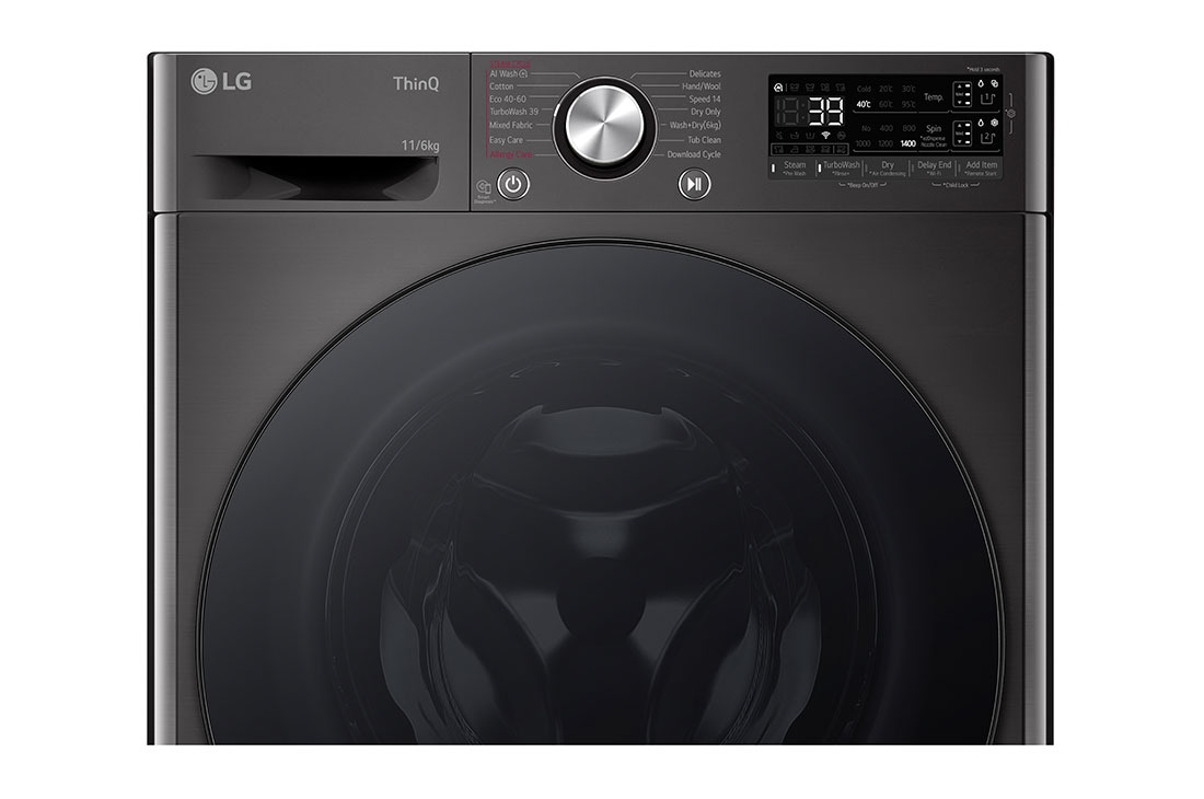 LG 11 kg / 6 kg Kombinert vaskemaskin/tørketrommel(Svart) - Auto-Dose, Steam, Energiklasse E, TurboWash™360, AI DD™, Smart Diagnosis™ med Wi-Fi, top view with display , CV94E7S2QA, thumbnail 4