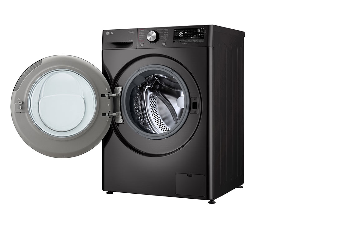 LG 11 kg / 6 kg Kombinert vaskemaskin/tørketrommel(Svart) - Auto-Dose, Steam, Energiklasse E, TurboWash™360, AI DD™, Smart Diagnosis™ med Wi-Fi, left view with door open , CV94E7S2QA, thumbnail 13