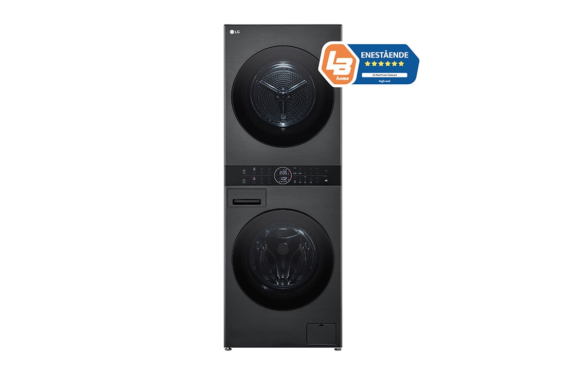 LG 12 kg / 10 kg WashTower(Svart) - Energiklasse A/A+++, Steam, TurboWash™360, AI DD™, Dual Inverter Heatpump™, WT1210BBF_Front_LightOff, WT1210BBF