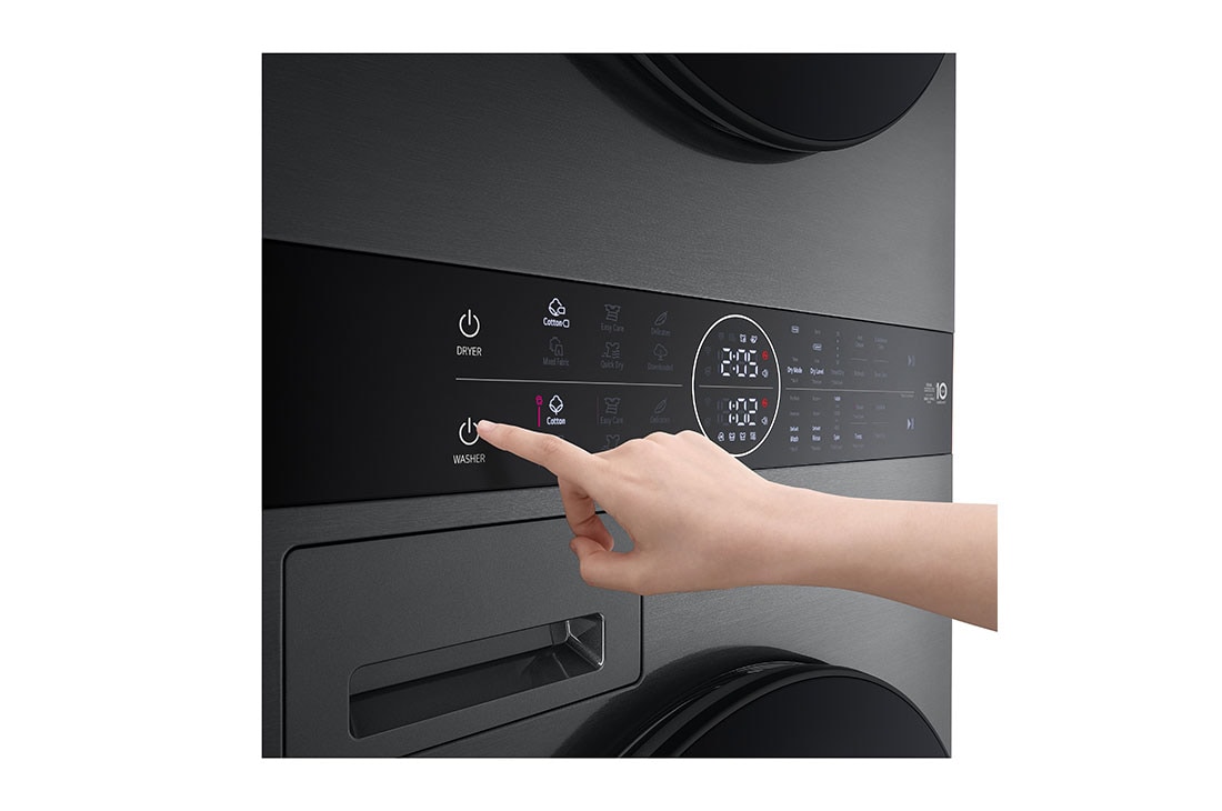 LG 12 kg / 10 kg WashTower(Svart) - Energiklasse A/C, Steam, TurboWash™360, AI DD™, Dual Inverter Heatpump™, WT1210BBF_Panel1_Hand, WT1210BBF, thumbnail 9
