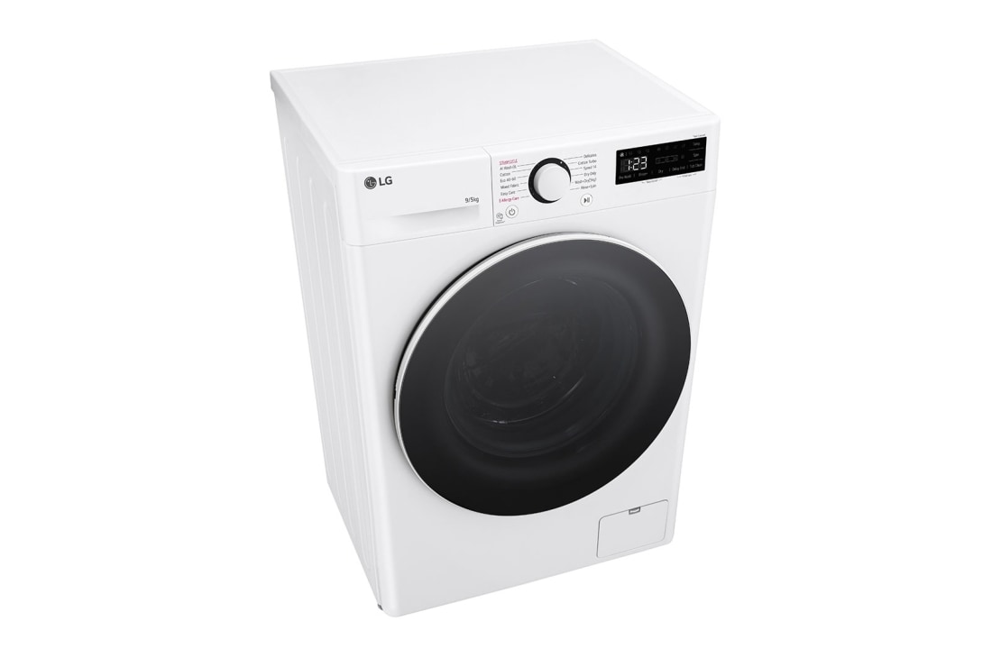 LG Slim 9 kg / 5 kg Kombinert vaskemaskin/tørketrommel(Hvit) - Steam, Energiklasse A/E, AI DD™, Smart Diagnosis™,  47,5cm dybde, Top perspective view, CV92T5S4SQE, thumbnail 8