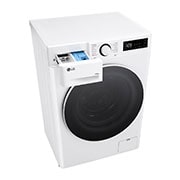 LG Slim 9 kg / 5 kg Kombinert vaskemaskin/tørketrommel(Hvit) - Steam, Energiklasse A/E, AI DD™, Smart Diagnosis™,  47,5cm dybde, Top perspective view with detergent port open, CV92T5S4SQE, thumbnail 9