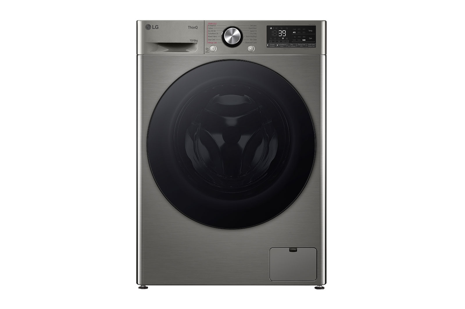 LG 10 kg / 6 kg Kombinert vaskemaskin/tørketrommel(Platinum Silver) - Steam, Energiklasse A/D, TurboWash™360, AI DD™, Smart Diagnosis™ med Wi-Fi, Front View, CV94V7S2QN