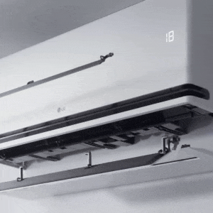 Animasjon av et LG-klimaanlegg som viser Dual Vane-funksjonen for presis kontroll av luftstrømmen.