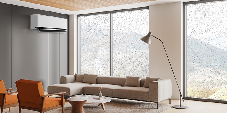 LG-klimaanlegg med komfort-fuktighetskontroll justerer luftstrømmen, jobber kraftig ved 80 prosent luftfuktighet og roer ned ved 60 prosent.