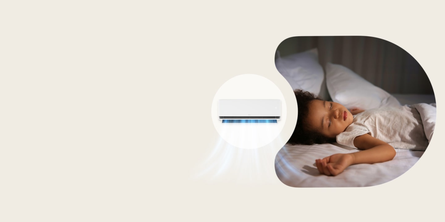 Folk sover fredelig med LG-klimaanlegget som har søvninnstillinger for personlig tilpasset kjøling om natten.