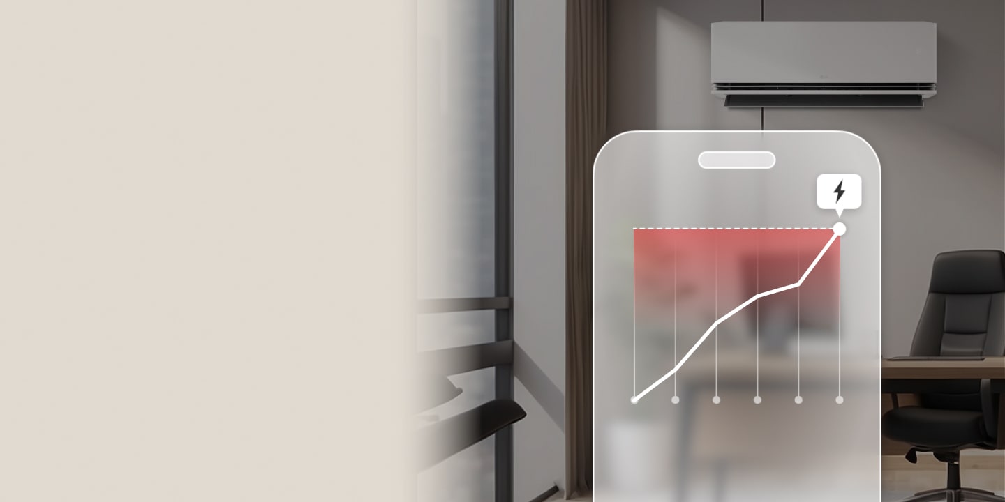 LG klimaanlegg med kW Manager sender varsler via LG ThinQ-appen når brukersatt maksimal effektgrense er nådd.