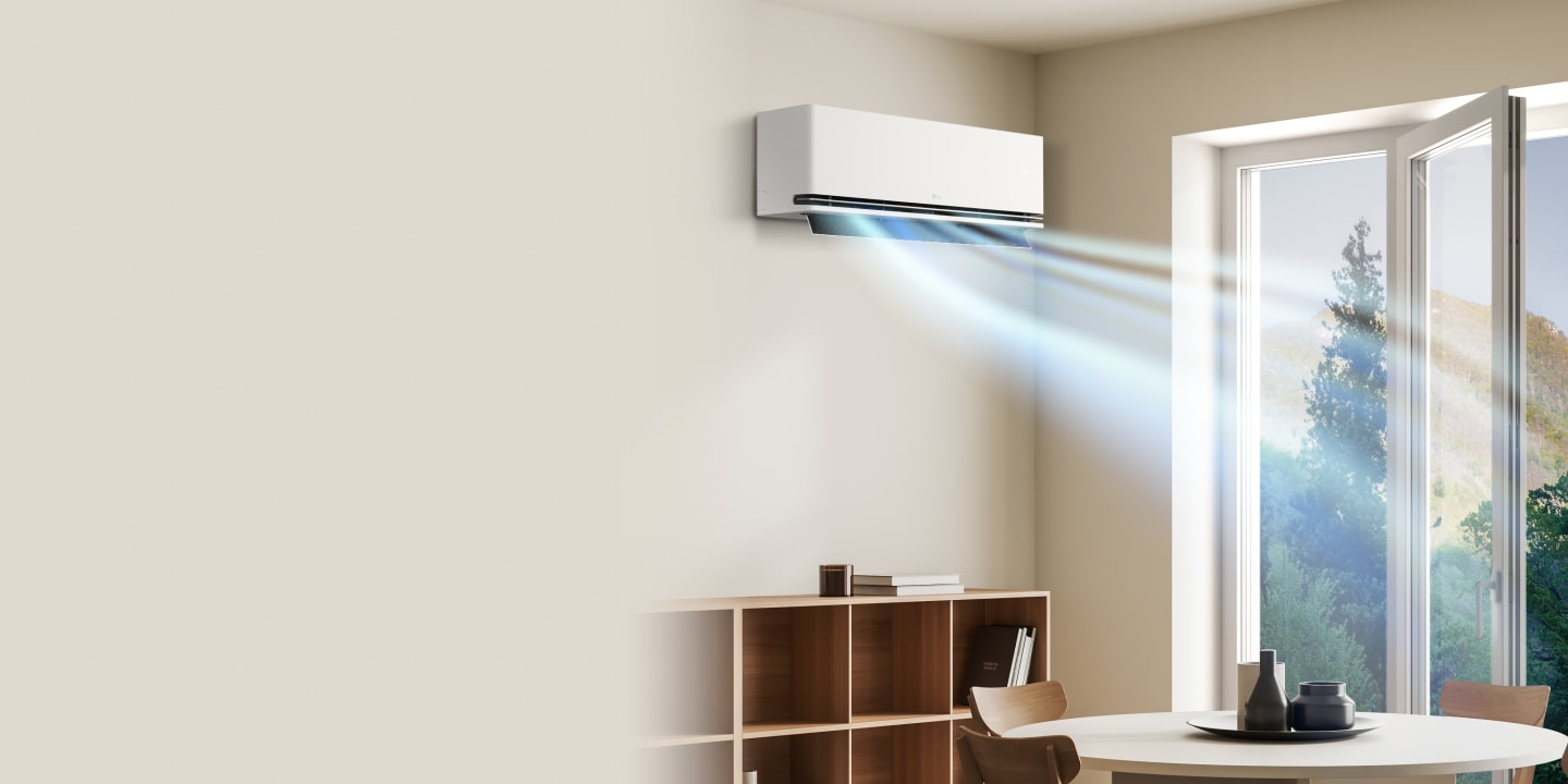 LG-klimaanlegg med vindusåpningsdeteksjon reduserer driften når et vindu er åpent for ventilasjon for å spare energi.