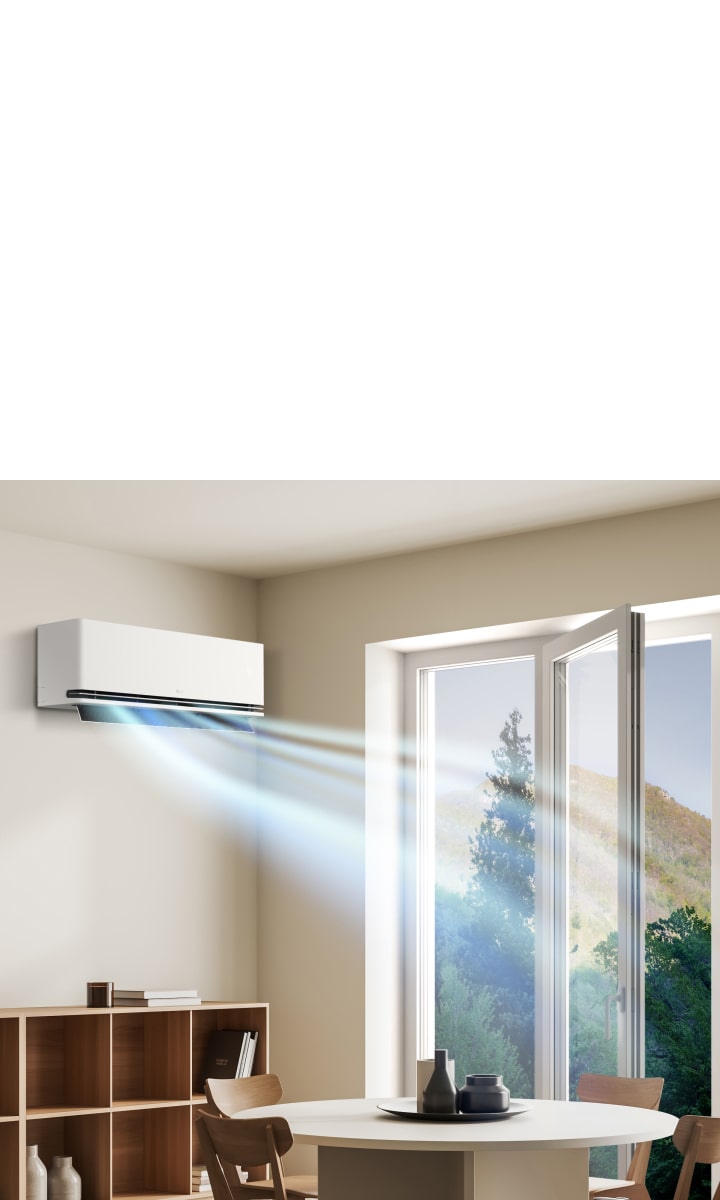 LG-klimaanlegg med vindusåpningsdeteksjon reduserer driften når et vindu er åpent for ventilasjon for å spare energi.