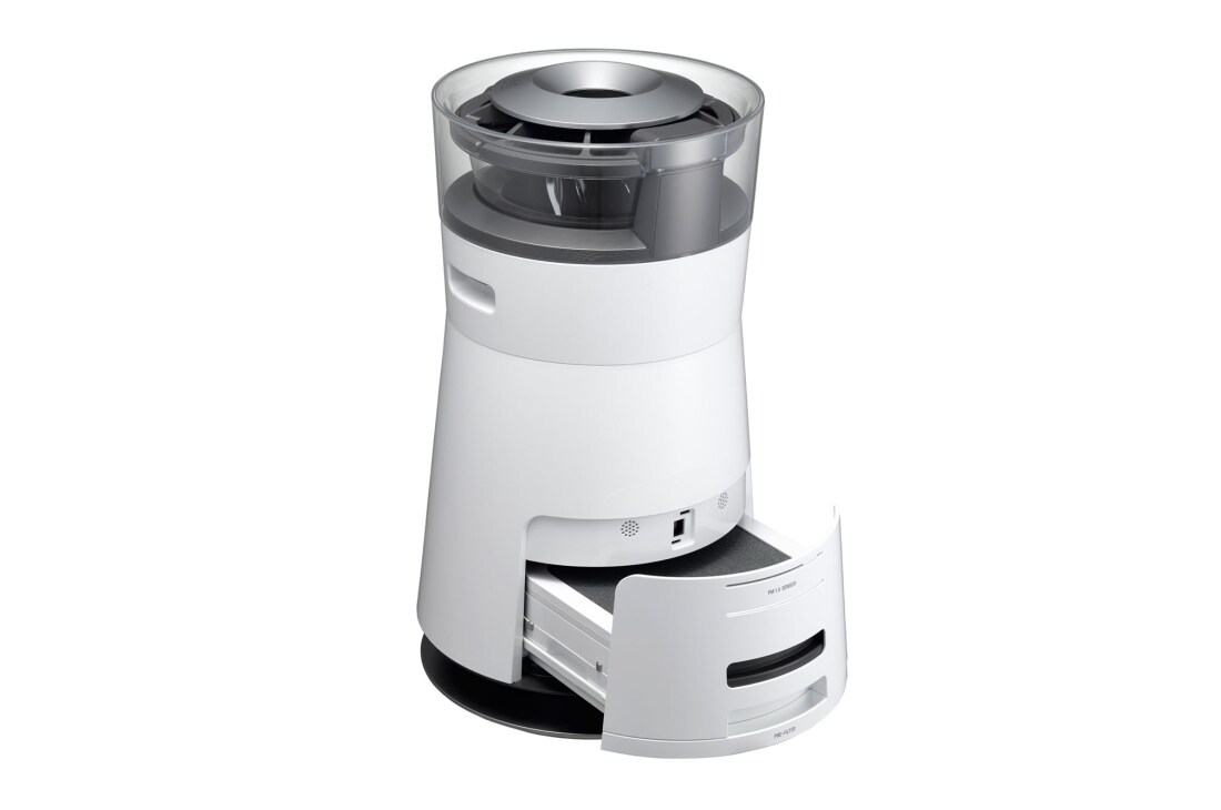 LG SIGNATURE Air Purifier, LG SIGNATURE Smart wi-fi Enabled Air Purifier, 45 degrees rear view with filter open, AM501YWM1, LSA50A, thumbnail 3