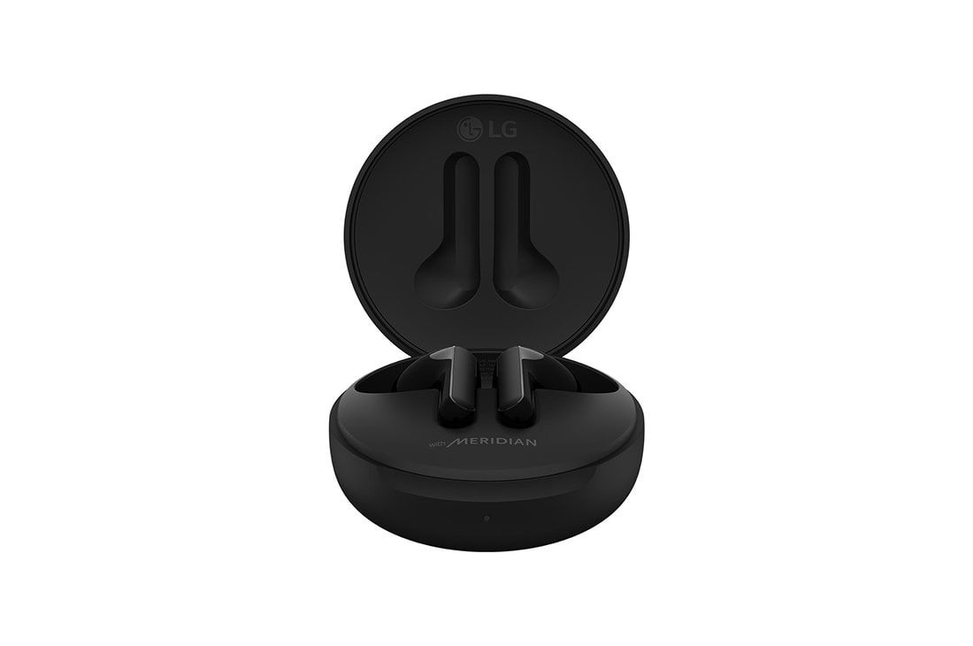 LG TONE Free FN6, A 45 degrees angle of a cradle opened up and two eabuds inside it, HBS-FN6, thumbnail 4