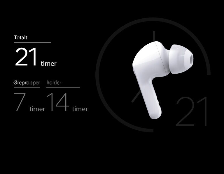 En holder med lokket åpnet er plassert på siden av en ørepropp.