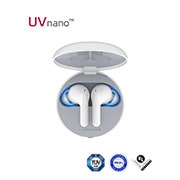 LG HBS-FN7, En visning av holder ovenfra åpnet opp med stemningsbelysning på UVnano-sertifiseringslogoene, HBS-FN7, thumbnail 2