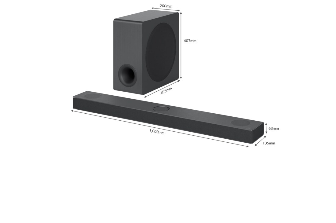 LG Soundbar S80QY, Diagonal visning av lydplanke og subwoofer med størrelse , S80QY, thumbnail 3