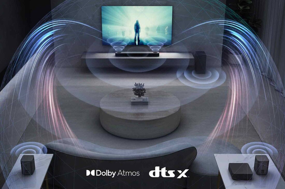 LG Soundbar S75QR, Livsstilsbilde med lydbølger som kommer ut fra høyttalerne, S75QR, thumbnail 6