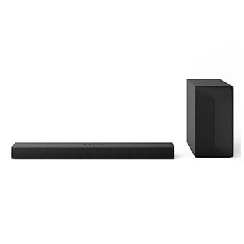 Fremre visning av LG Soundbar S60T og subwoofer