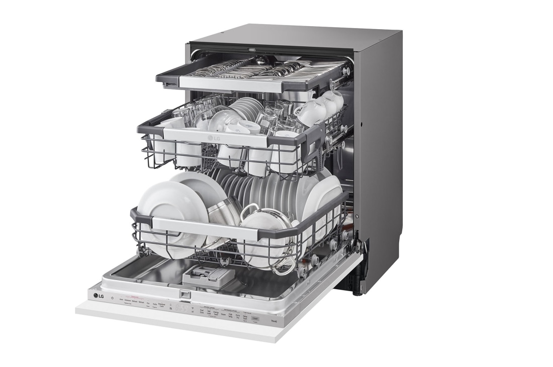 LG QuadWash™ Steam-oppvaskmaskin (for innebygd), Energiklasse A, Auto Open Dry-funksjon og Smart Diagnosis™ med Wi-Fi, Right Side Open with dishes, DB475TXS, thumbnail 10