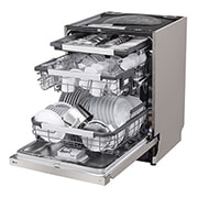 LG 14 kuverter QuadWash™ integrert oppvaskmaskin Energiklasse A-10 %, Visnning fra venstre side med oppvask, DU386FV, thumbnail 8