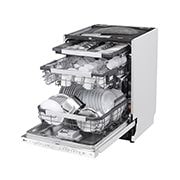 LG 14 kuverter QuadWash™ oppvaskmaskin med TrueSteam™ Energiklasse A-10 %, Left side open view with dish, SDU587HH, thumbnail 8