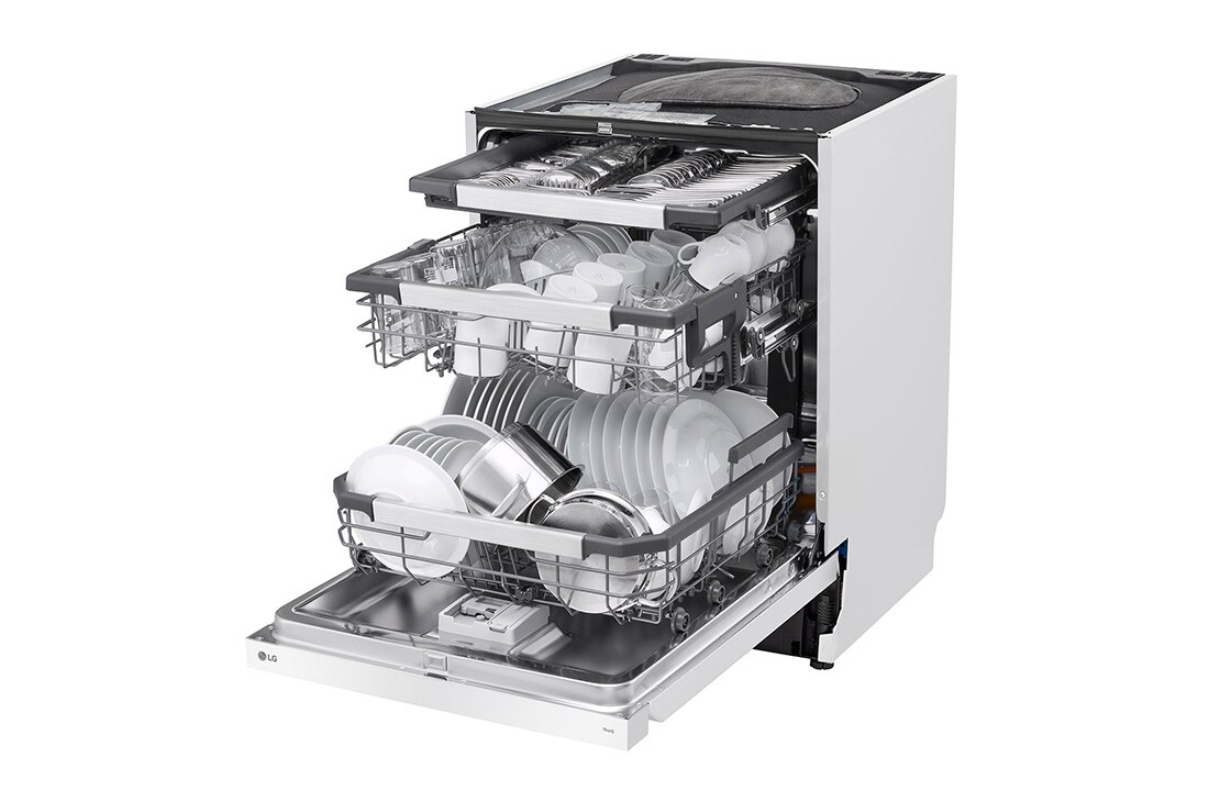 LG 14 kuverter QuadWash™ integrert oppvaskmaskin Energiklasse A-10 %, Visnning fra venstre side med oppvask, DU386FW, thumbnail 8