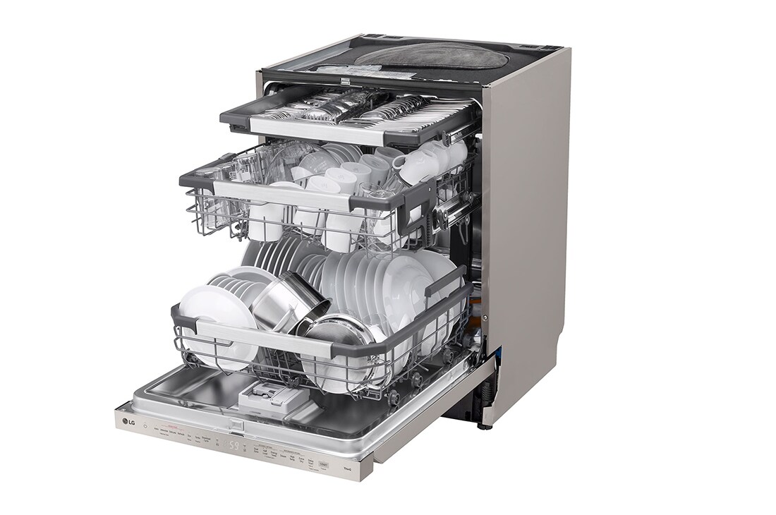 LG 14 kuverter QuadWash™ integrert oppvaskmaskin med TrueSteam™ Energiklasse A-10 %, Left Side open view of SDU587HV, SDU587HV, thumbnail 5