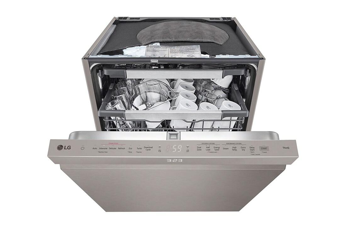 LG 14 kuverter QuadWash™ integrert oppvaskmaskin med TrueSteam™ Energiklasse A-10 %, Side open view of SDU587HV - uper rack, SDU587HV, thumbnail 10